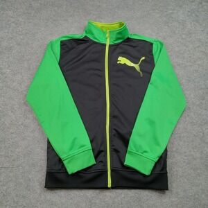 Puma Jacket Boys Large Black Green Track Full Zip Soccer Colorblock Athletic